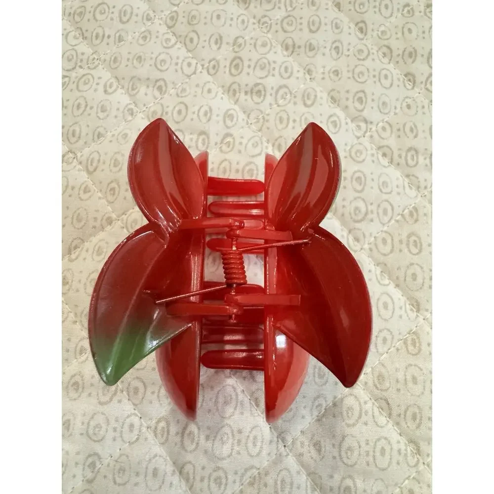 Red Cherry Hair Claw Clips for Women Large Non-Slip Strong Cherry Green Leafs